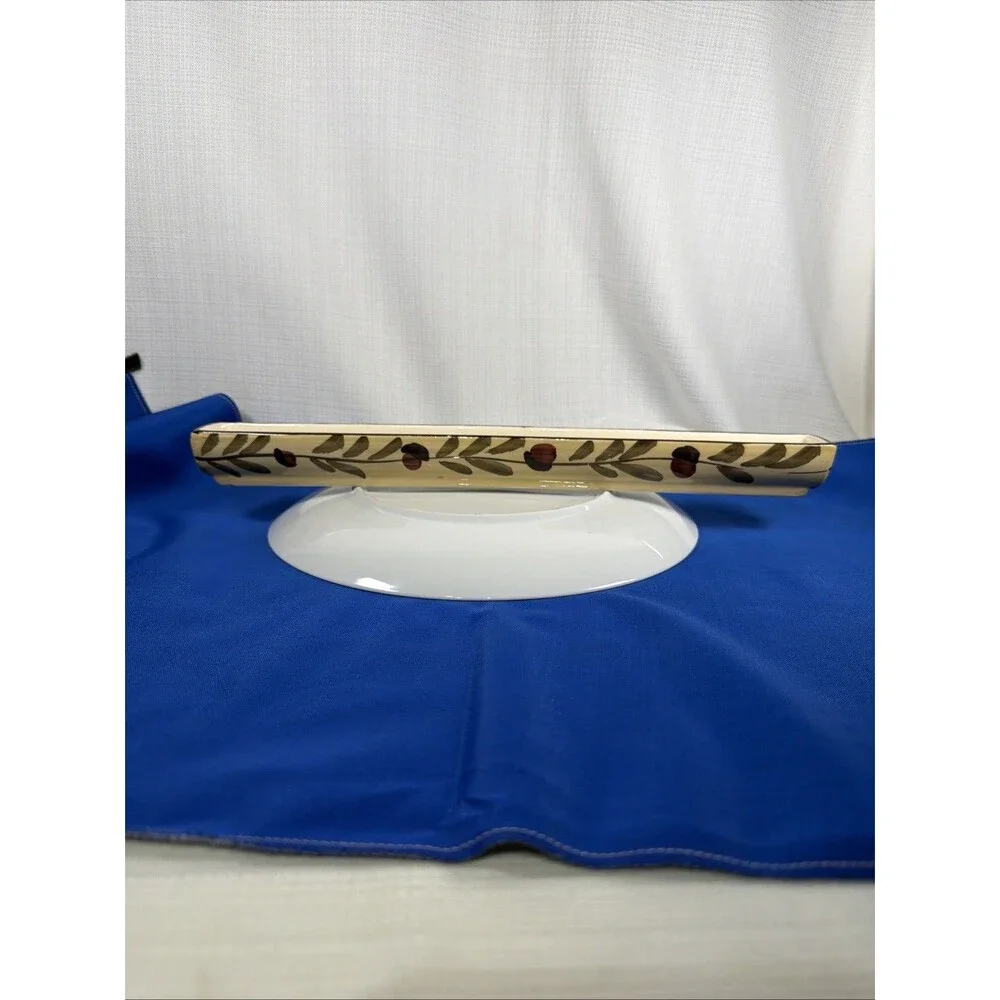 Vintage Italian Ceramic Olive Boat Hand Painted Olive Branch Long Appetizer Tray